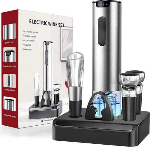 HomeHacks Electric Wine Opener - Automatic Opener with Foil Cutter & Vacuum Stopper | Rechargeable Gift for Wine Lovers