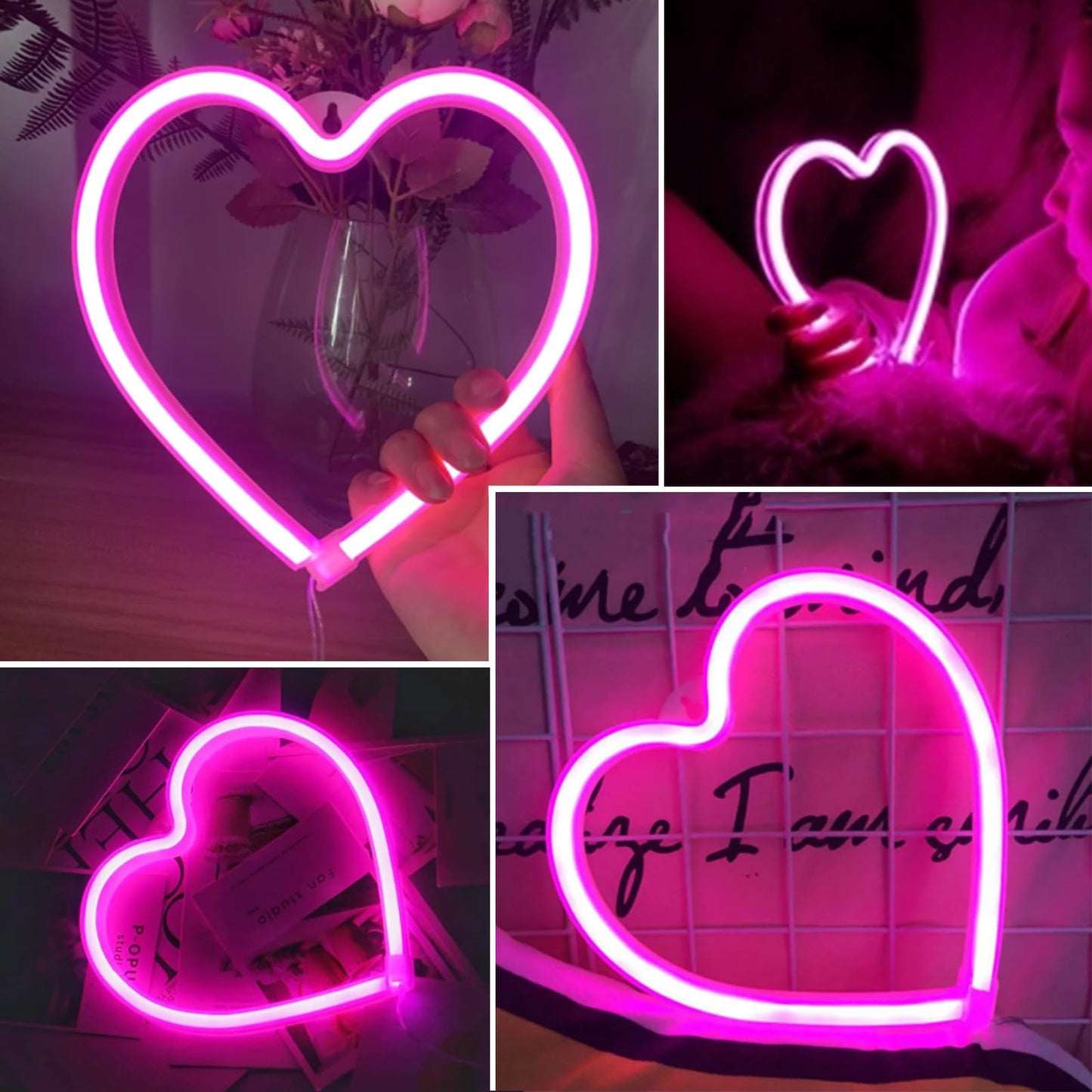 Pink Heart Neon Sign, Battery Operated or USB Powered LED Heart Lights for Valentines Day Decoration, Valentines Gifts for Wife Wedding Proposal Anniversary Mother's Day Girls’ Room Table Wall Decor