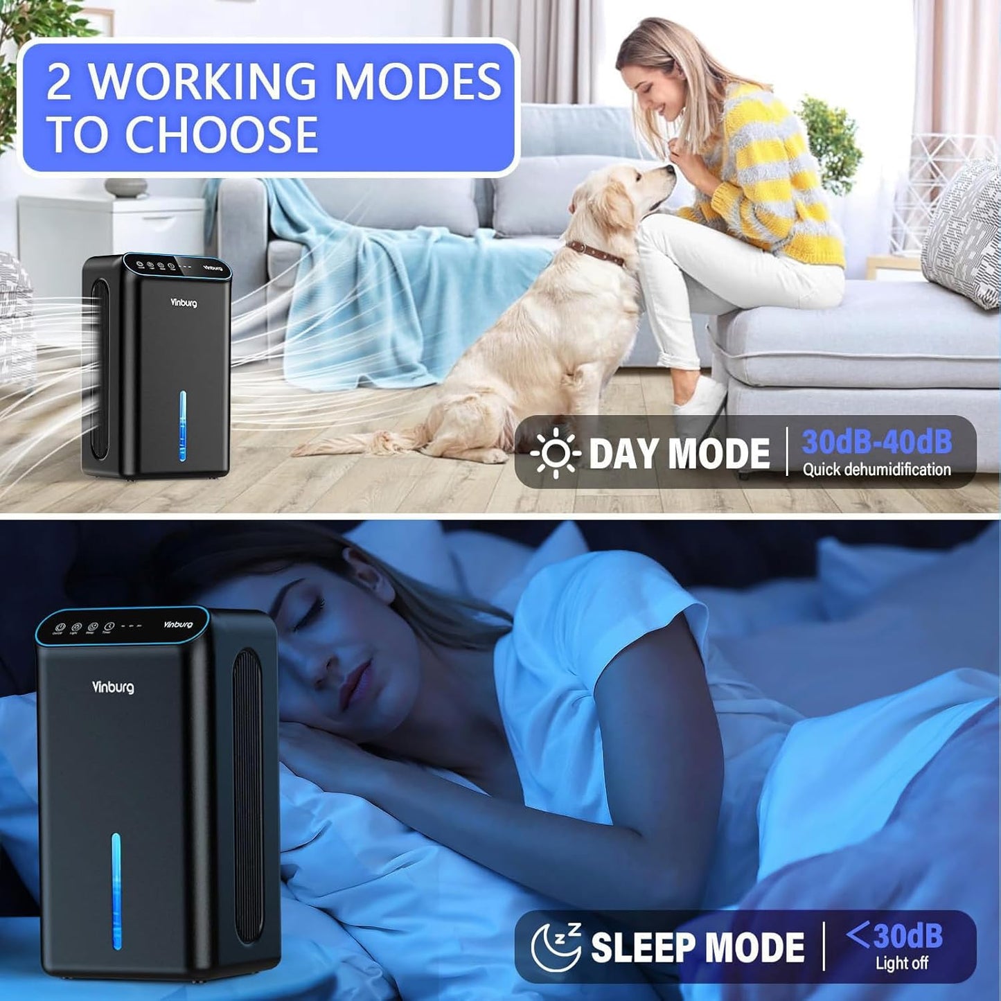 Skiennix Dehumidifier - Quiet 85 OZ Unit for Basements & Bedrooms | Auto Shut-Off & Sleep Mode, Dark Black