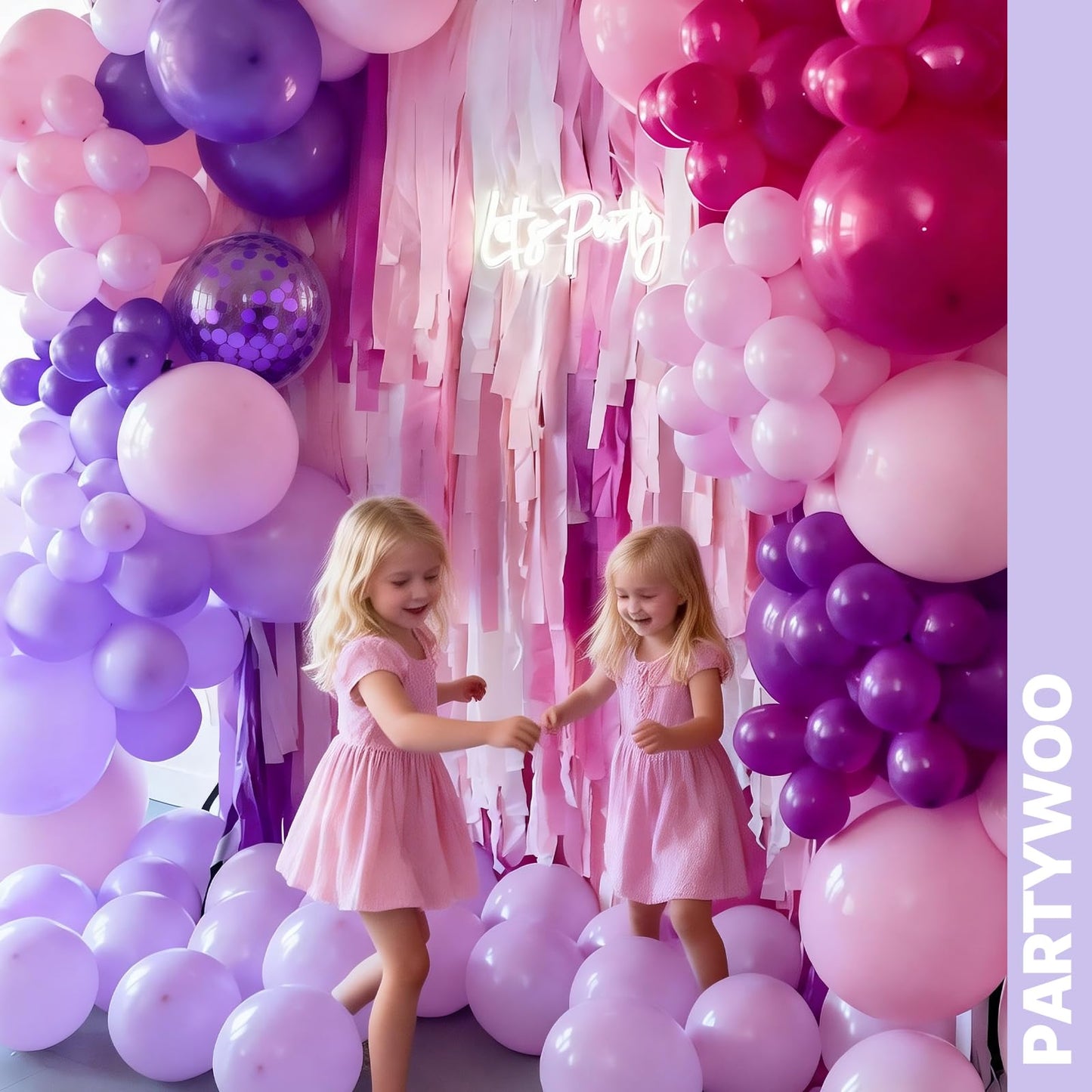 PartyWoo Pink and Purple Balloons 66pcs 12 Inch Baby Pastel Light Metallic Pink Light Purple Lavender Lilac Confetti Balloons for Baby Shower Princess Butterfly Birthday Party Decorations