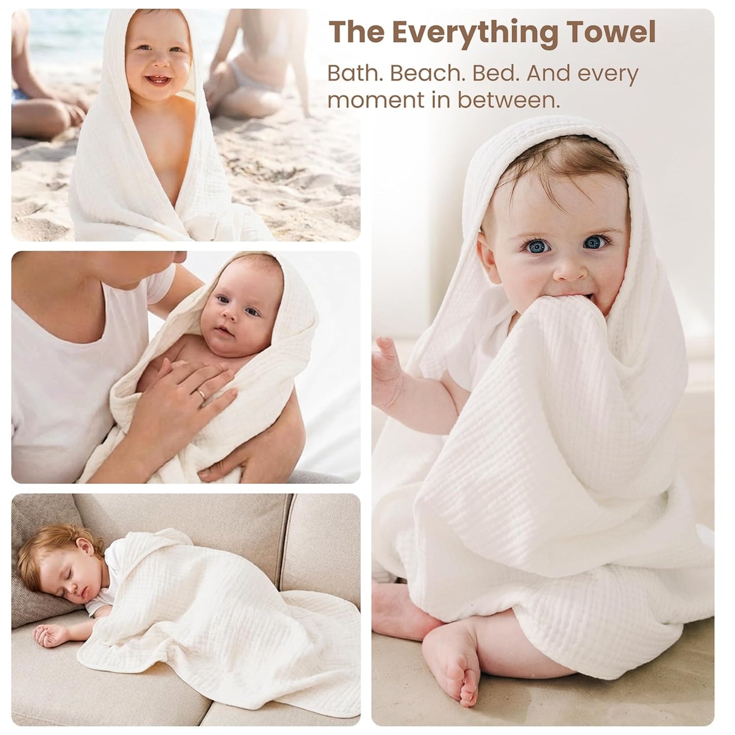 Konssy 2-Pack Muslin Hooded Baby Towels - Ultra-Soft & Absorbent Cotton Bath Towels for Newborns (Pink Floral, 32" x 32")