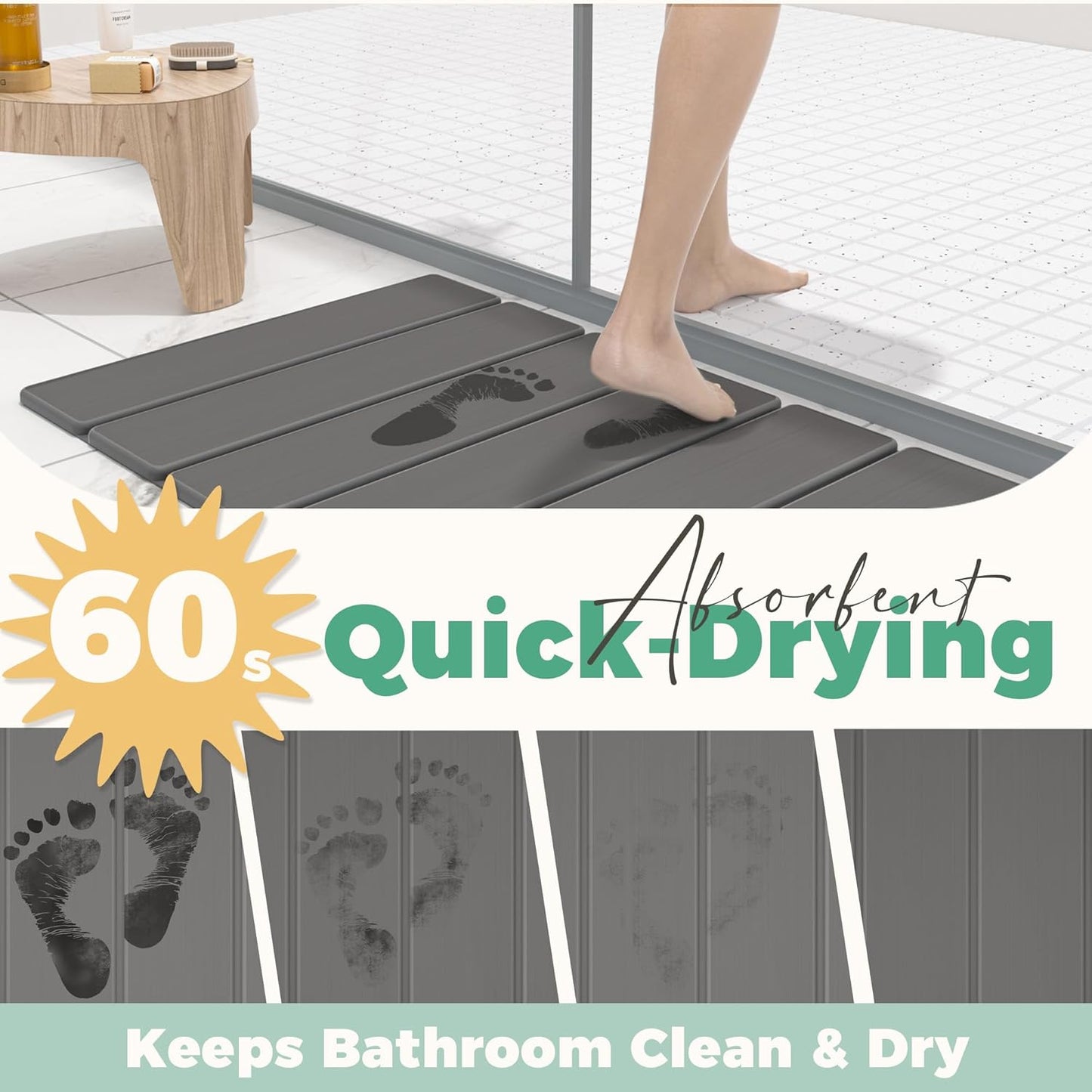 SYIPO Stone Bath Mat - Super Absorbent Non-Slip Diatomite Mat 23.6 x 15.3” | Quick Drying & Easy to Clean, Dark Gray