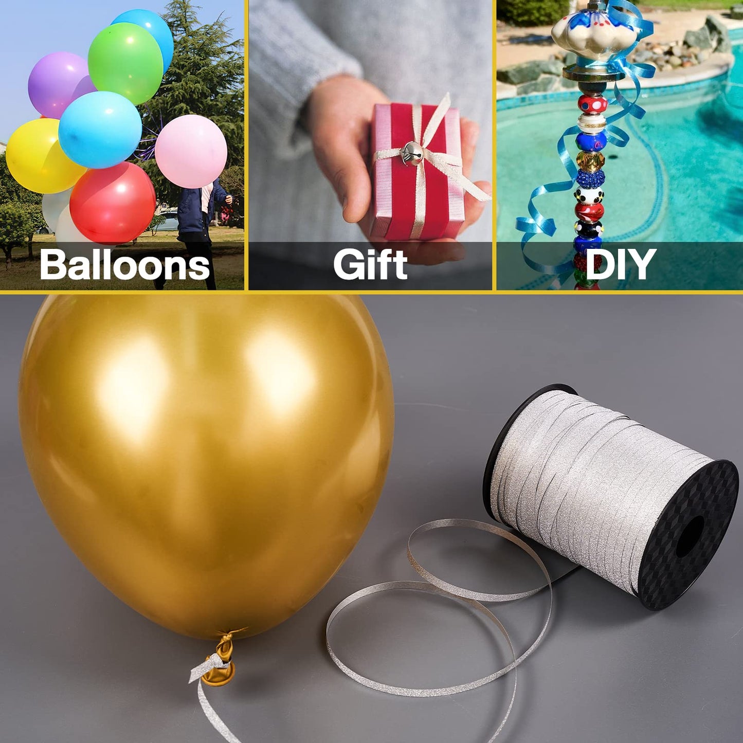 PartyWoo Silver Ribbon - 500 Yard Curling Ribbon for Crafts, Balloons, Gift Wrapping, Florist Flowers (1 Roll)