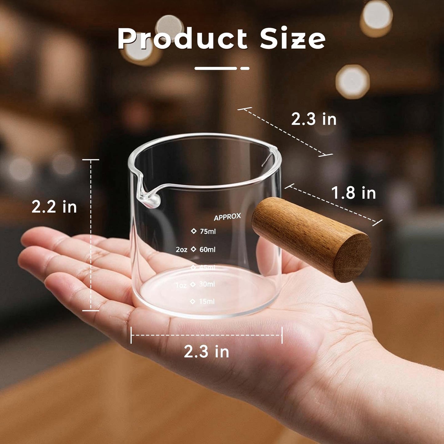 QWACVRTM 2 Pack Espresso Shot Cups Measuring cups, Wooden Handle V-Shaped Double Spout Espresso Shot Glass, Coffee Bar Essentials, coffee accessories
