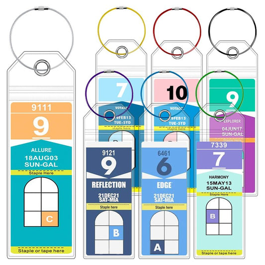 ME.FAN 7 Pack Cruise Luggage Tag Holder for Royal Caribbean & Celebrity, Clear Cruise Tags Holder - Waterproof, Reusable, Zip Seal, Cruise Essentials