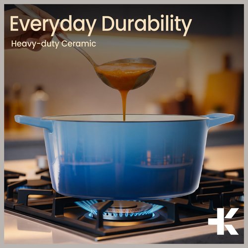 Bakken Enameled Cast Iron Dutch Oven Pot, 6QT Dutch Oven for Bread Baking, Braising & Roasting, Kitchen & Campfire Cooking, Moisture-Locking Lid, Oven Safe Up To 500°F, Works on All Cooktops, Blue