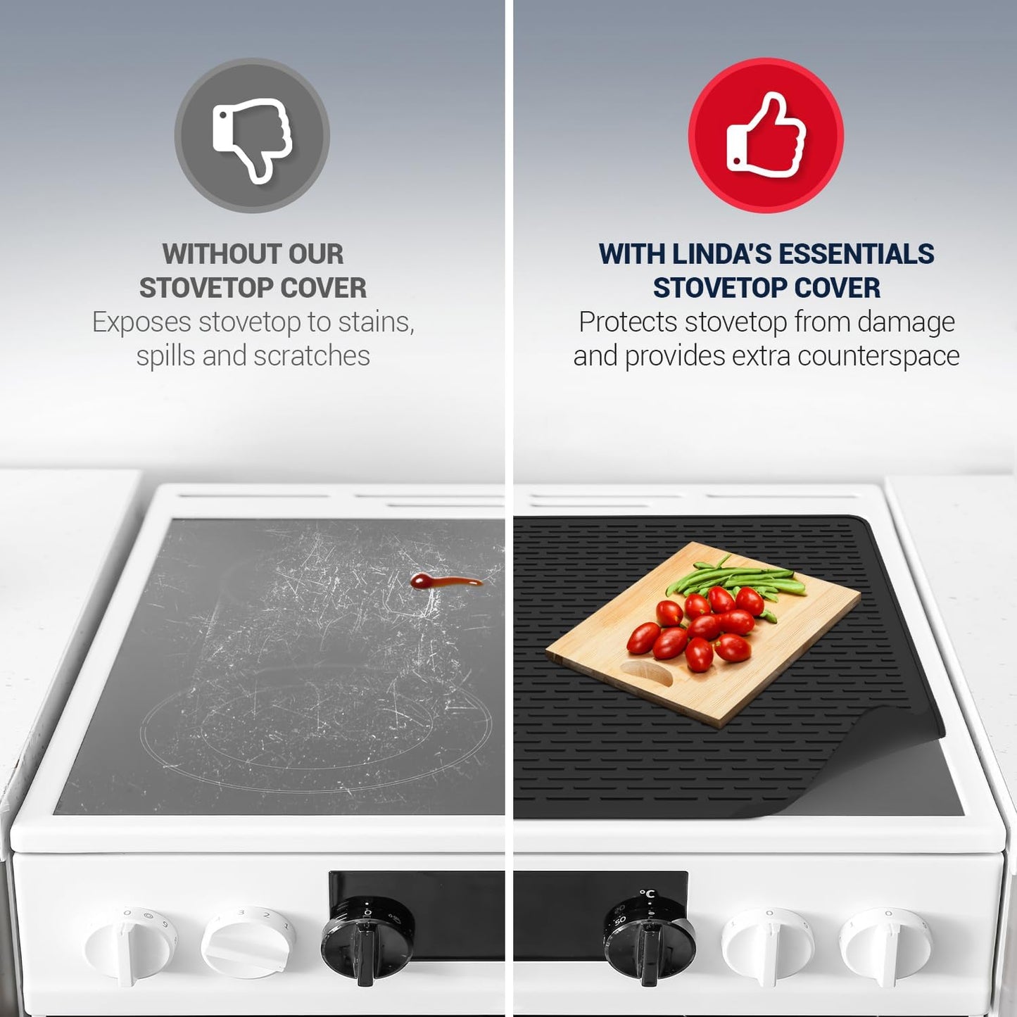 Skiennix Thick Stove Top Cover - Heat-Resistant Silicone Mat for Electric Stoves | 28 x 20 Inch - Black