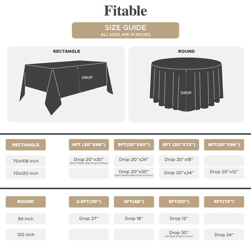 Fitable 8 Pack Round Tablecloths: Stain Resistant Wrinkle Free Circle Table Clothes, Washable Reusable Polyester Table Covers for Wedding Party Birthday Banquet Reception(Ivory, 70 Inch)