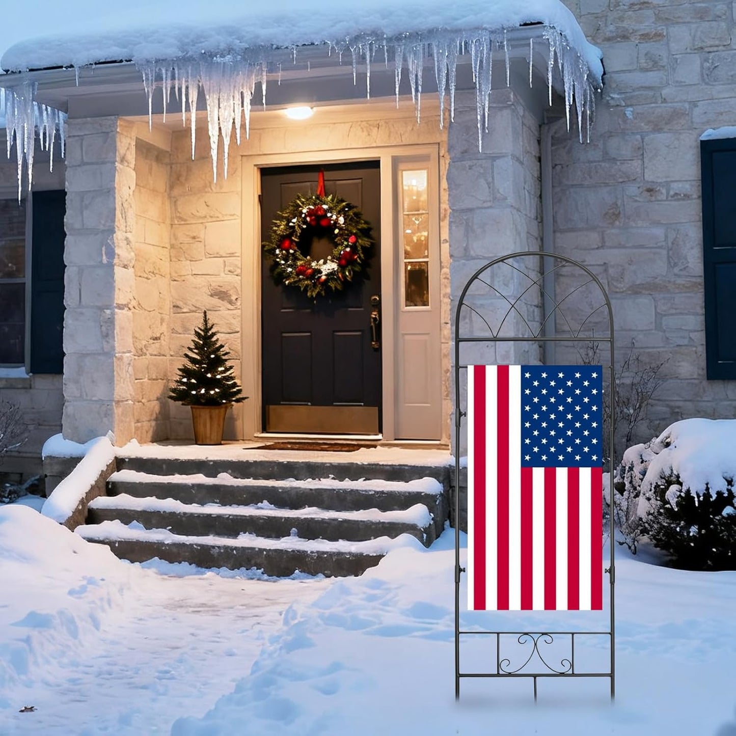 Metal Garden Flag Stand by [Brand Name] - Lattice Style Decorative Flag Pole Holder for 12x24 Inch Flags