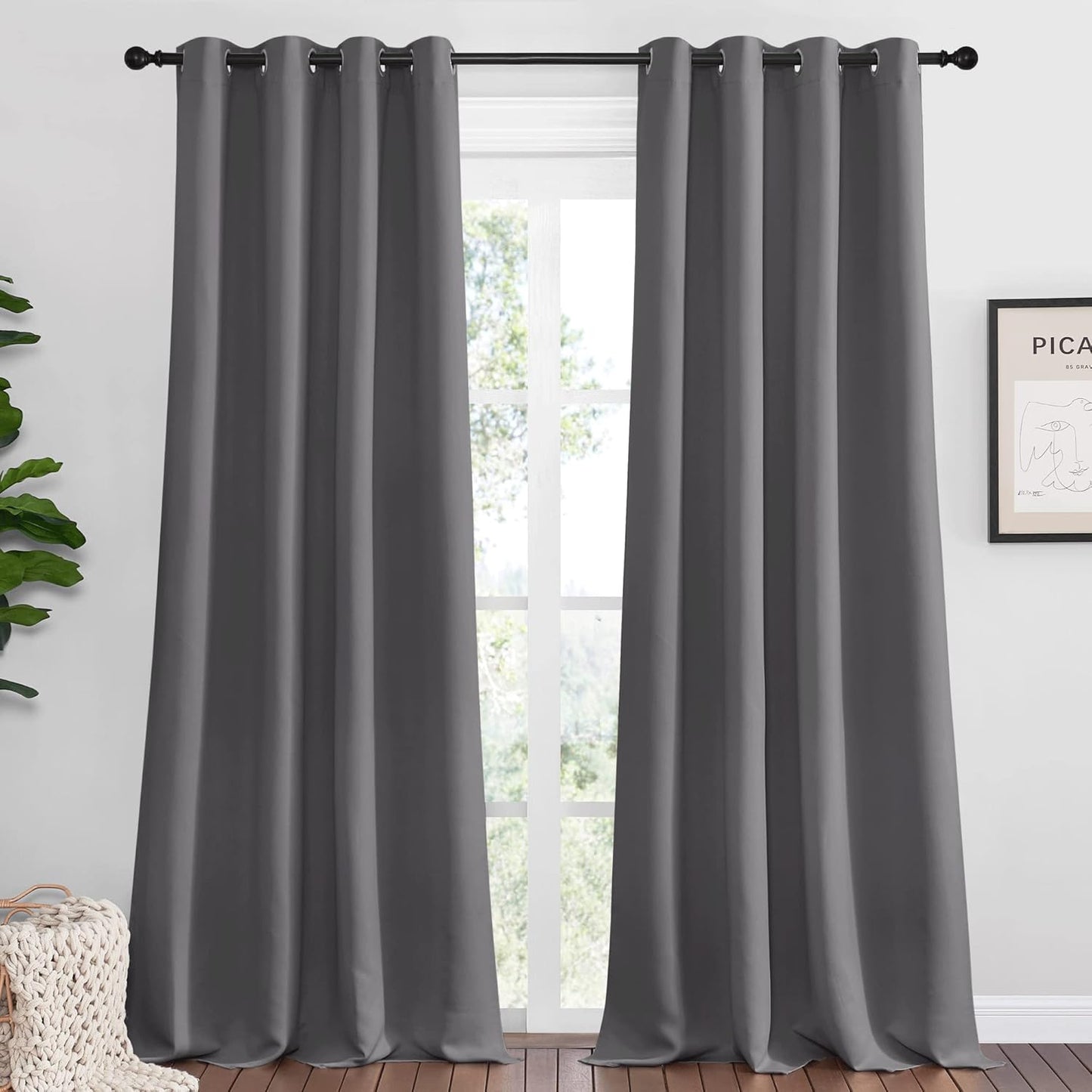 NICETOWN Blackout Curtains - Energy Saving Thermal Insulated Draperies | 55" x 96", Grey (1 Pair)