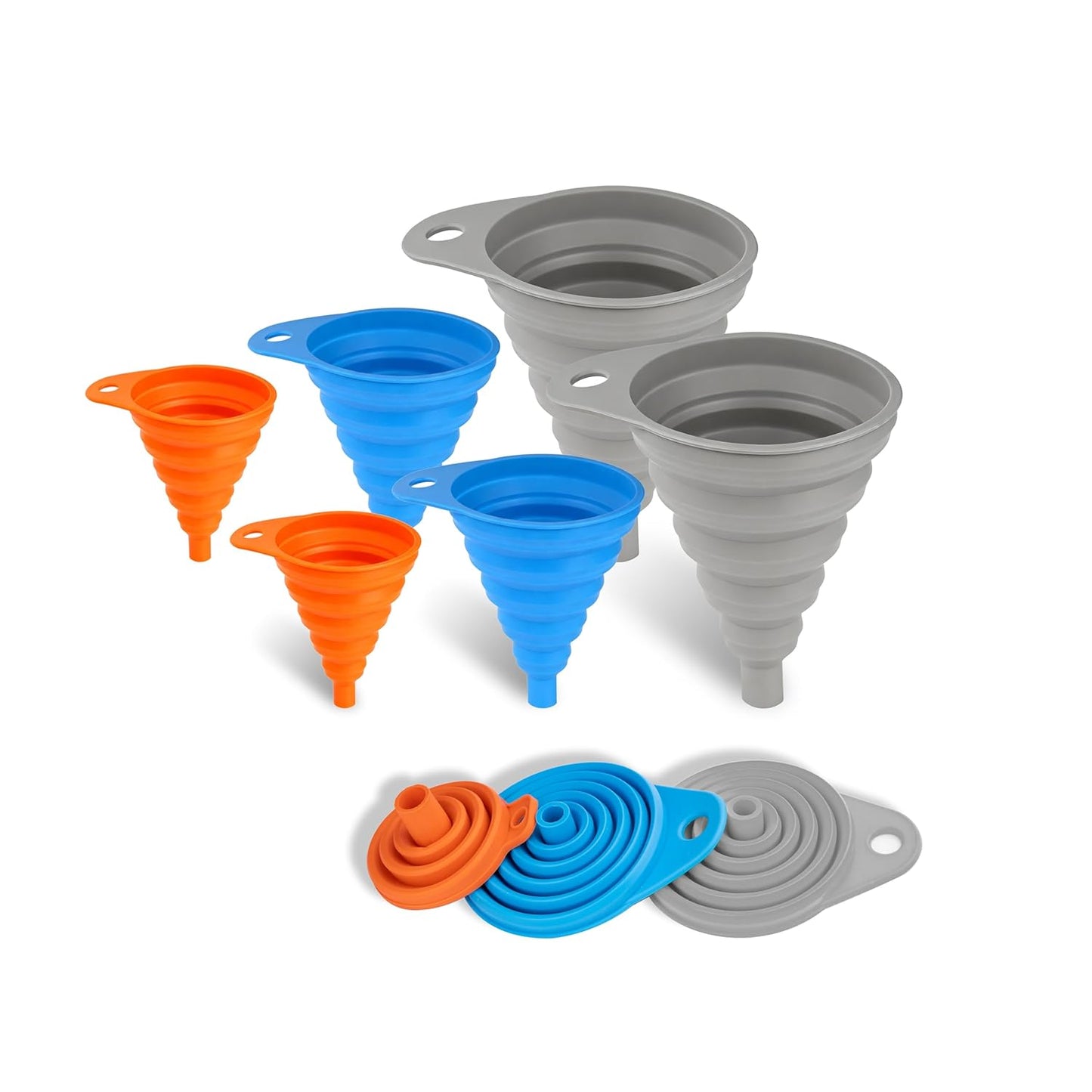 Skiennix Silicone Funnel Set - Foldable & Collapsible Kitchen Funnels for Easy Bottle Filling | 6-Piece Set