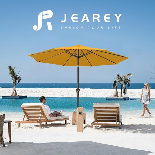 JEAREY 9FT Outdoor Patio Umbrella - Market Umbrella with Push Button Tilt & Crank | UV Protection, Waterproof, Bright Orange
