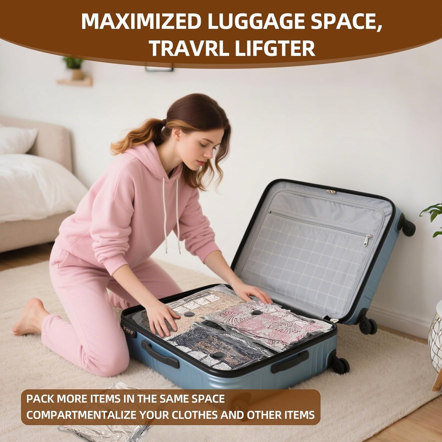 Skiennix Travel Vacuum Storage Bags - 9 Pack Carry-On Size for Luggage | Space Saver for Clothes