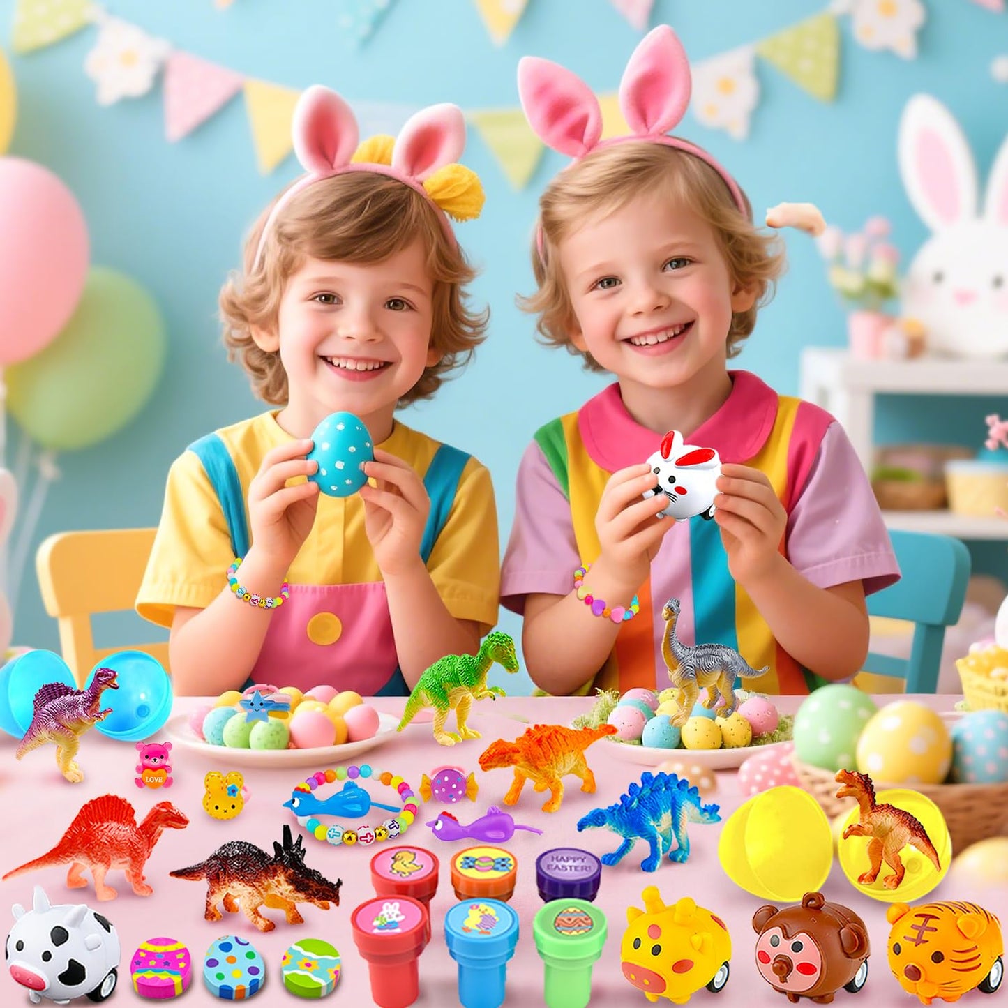 Phaorui 318 Pcs bulk Easter Egg with toys filled inside for kids, 100 sets plastic Easter egg stuffed with toys self pre filled Easter egg fillers for Kids Boys Girls stuffed Easters eggs filled