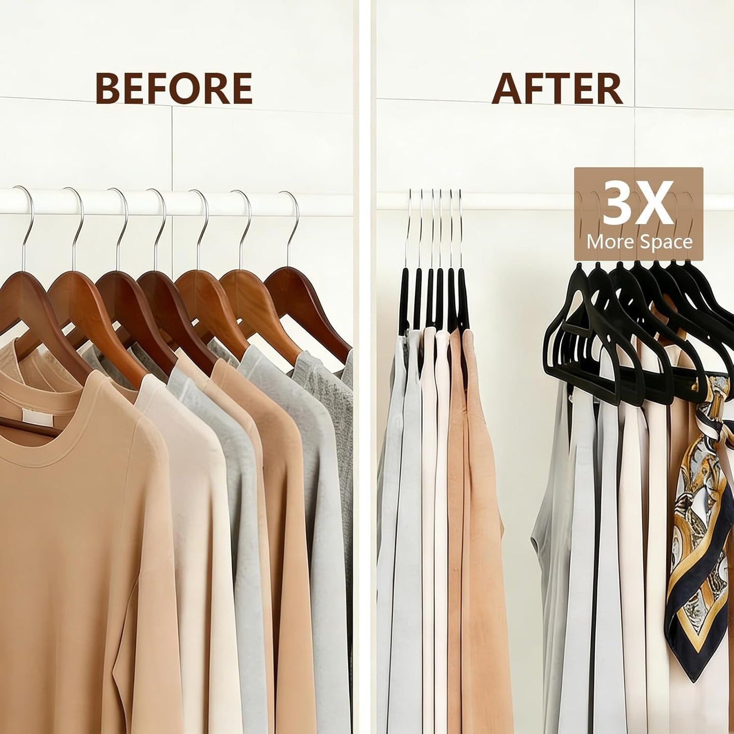Skiennix Velvet Hangers - 50 Pack Heavy Duty Non-Slip Space-Saving Coat Hangers | Black with 360° Rotating Hook