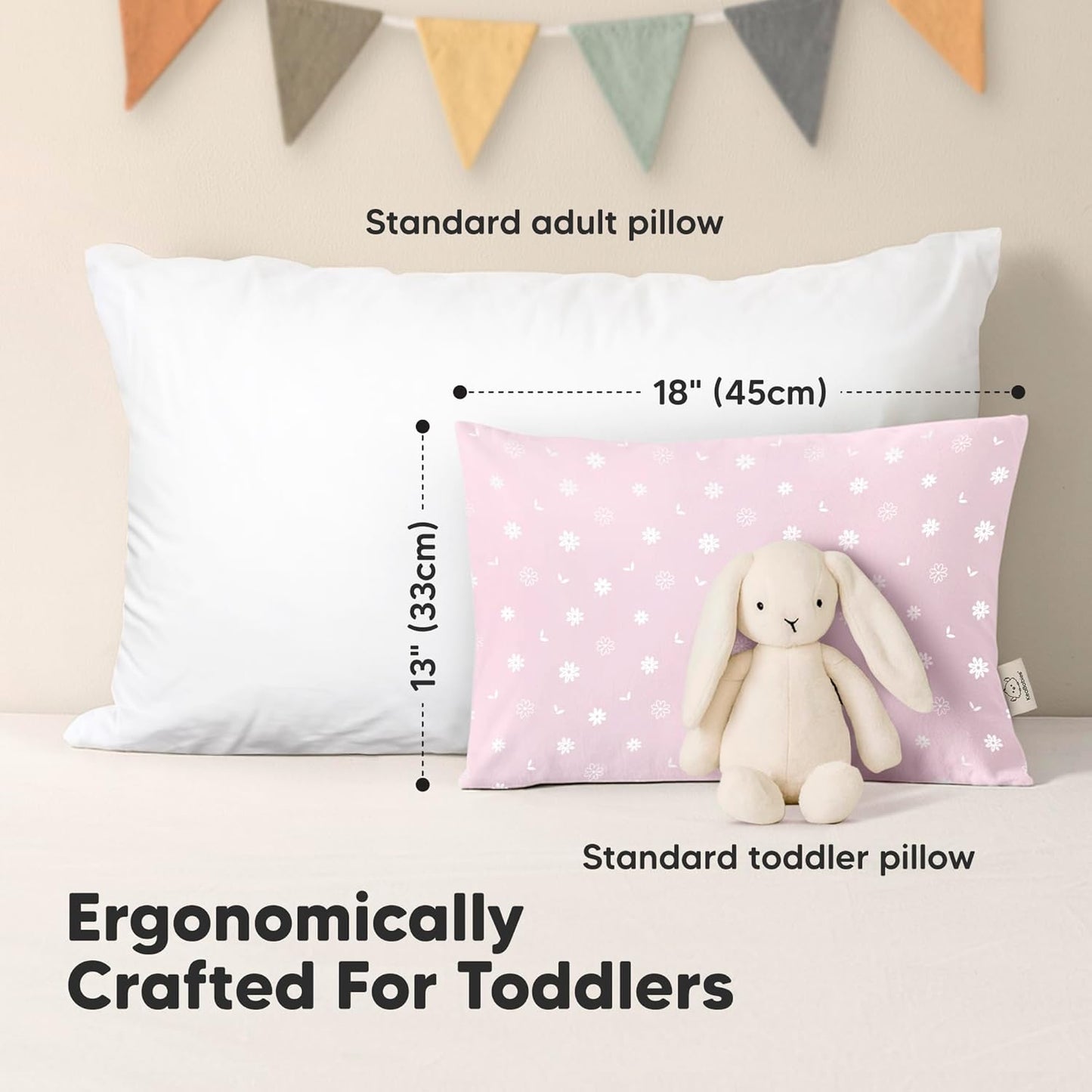 KeaBabies Toddler Pillows - Soft Organic Cotton 2-Pack for Ages 2-5 | Ideal for Sleeping, Travel & Daycare