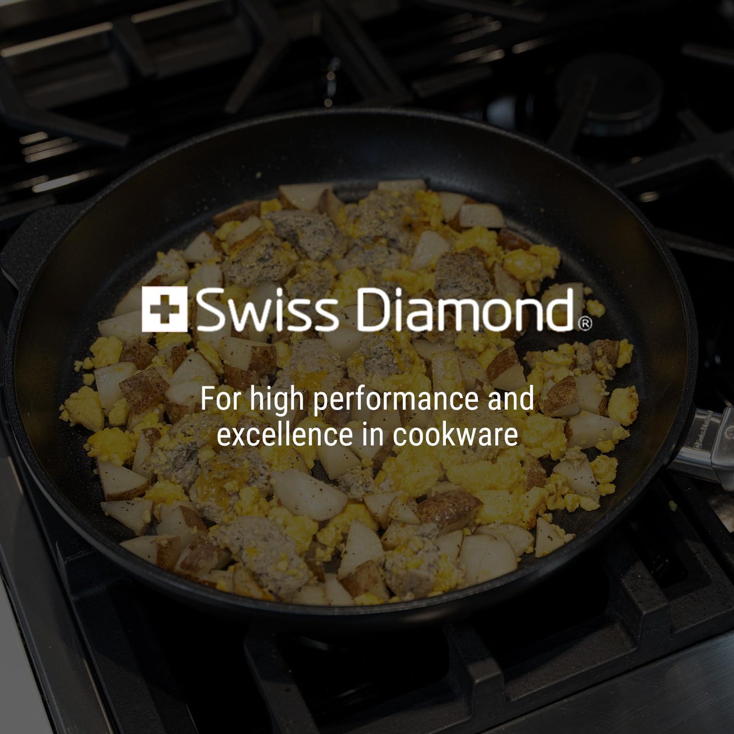 Swiss Diamond 12.5 Inch Frying Pan Nonstick Diamond Frying Pan, Aluminum Coated Skillet, Dishwasher Safe and Oven Safe Fry Pans with Stainless Steel Handle, Grey