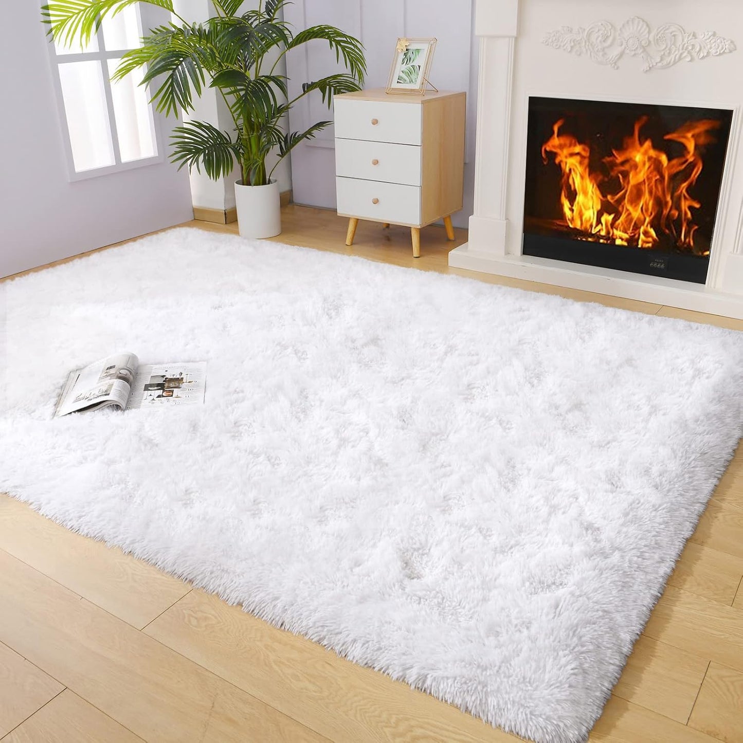 Vocrite Large Fluffy Rug for Bedroom, 5x8 Feet, Shaggy White Shag Area Rug for Living Room, Non-Slip Fuzzy Faux Fur Carpet, Plush Soft Rug for Nursery Classroom Playroom Dorm Home Decor