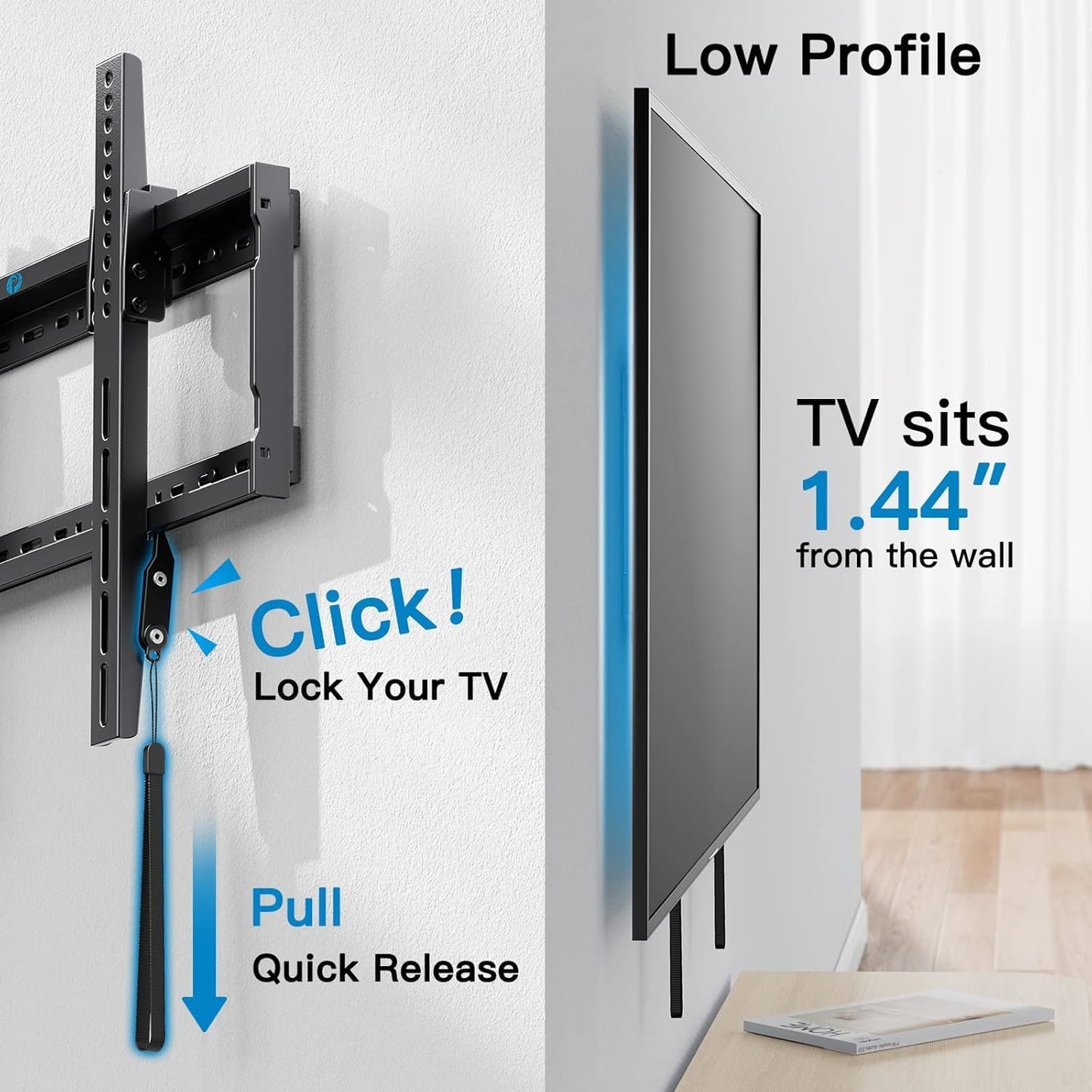 Pipishell Tilt TV Wall Mount Bracket - Low Profile for 37-90 Inch TVs | Fits 16"-24" Wood Studs, Max VESA 600x400mm, Holds 132lbs