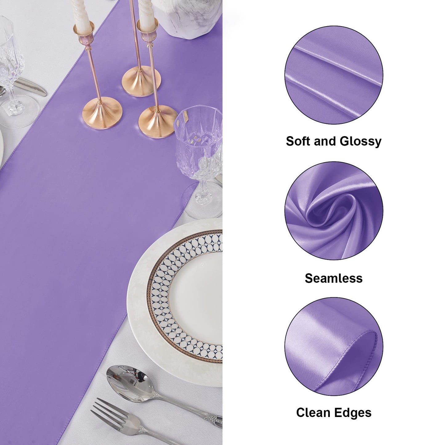 flohar 12Pack Table Runner 12 x 108 Inches Satin Silk Table Runner for Wedding, Birthday Party, Banquets, Graduations Decoration, fit Rectange and Round Table-Lavender