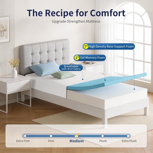 FDW 8-Inch Twin Mattress - Medium Firm Gel Memory Foam | CertiPUR-US Certified | Pressure Relief & Cooling Cover