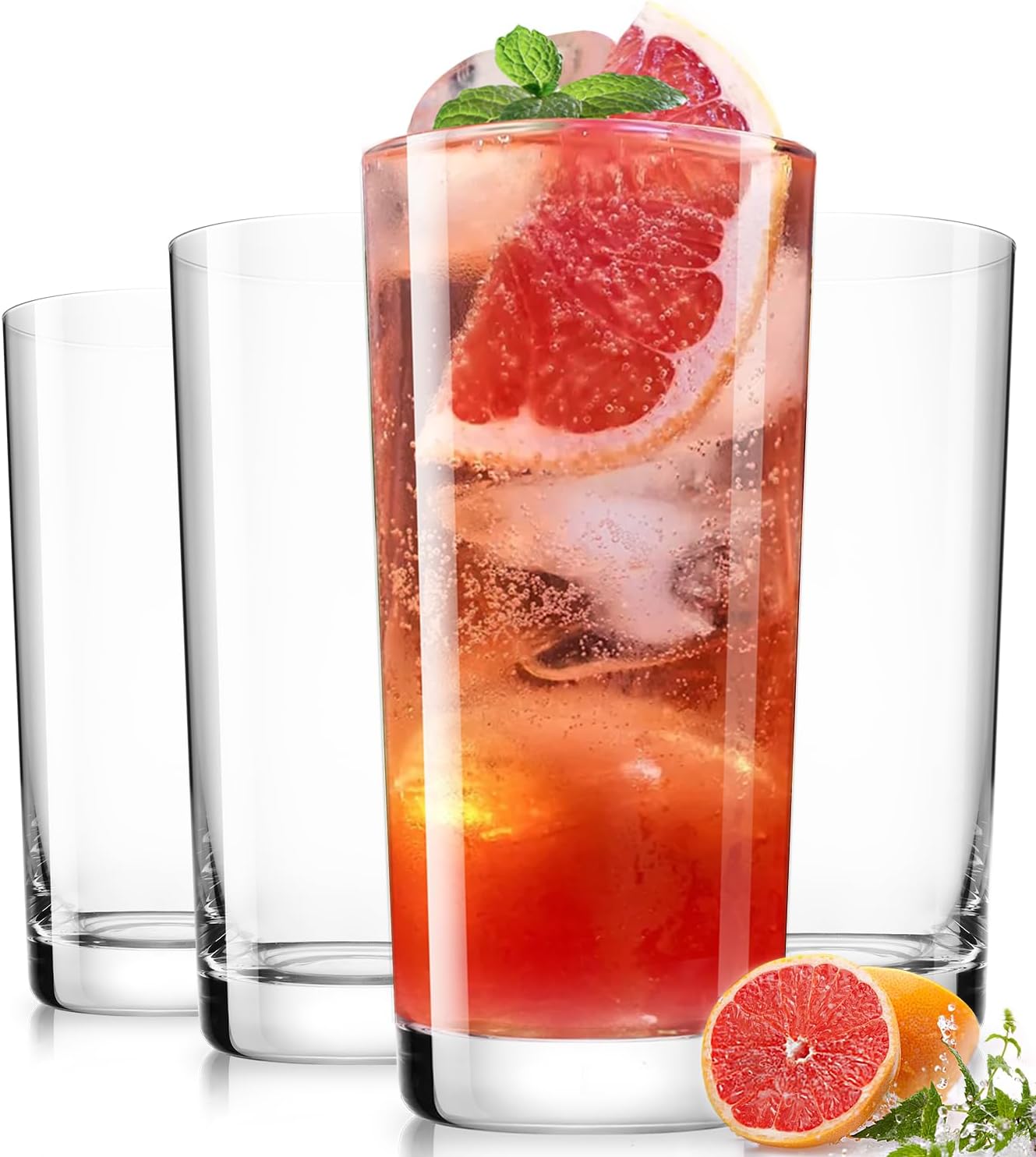 LUNA & MANTHA Highball Glasses Set of 4 - 16 oz Lead-Free Crystal | Wide Mouth Design for Cocktails