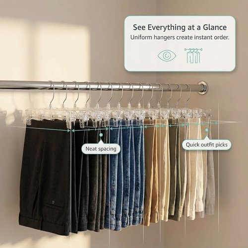 DEILSY™ Space-Saving Pants Hangers with Clips - Durable 12-Inch Closet Organizers for Jeans, Skirts & More - 30 Pack