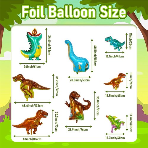 GoGoGoodie Dinosaur Birthday Party Decorations - 121 Pcs Dino Theme Foil Balloons for Kids