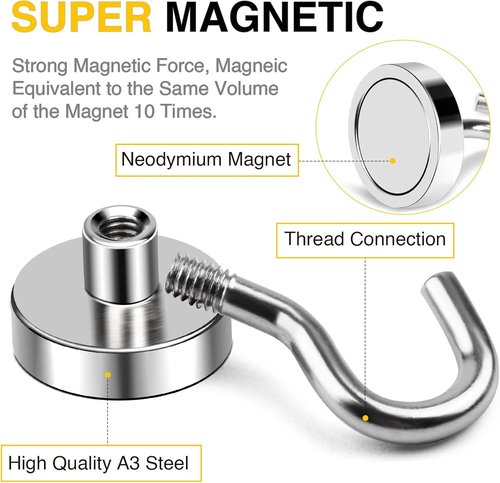 DIYMAG Magnetic Hooks - 50lbs Heavy Duty N52 Rare Earth Magnets for Home & Travel | 6 Pack