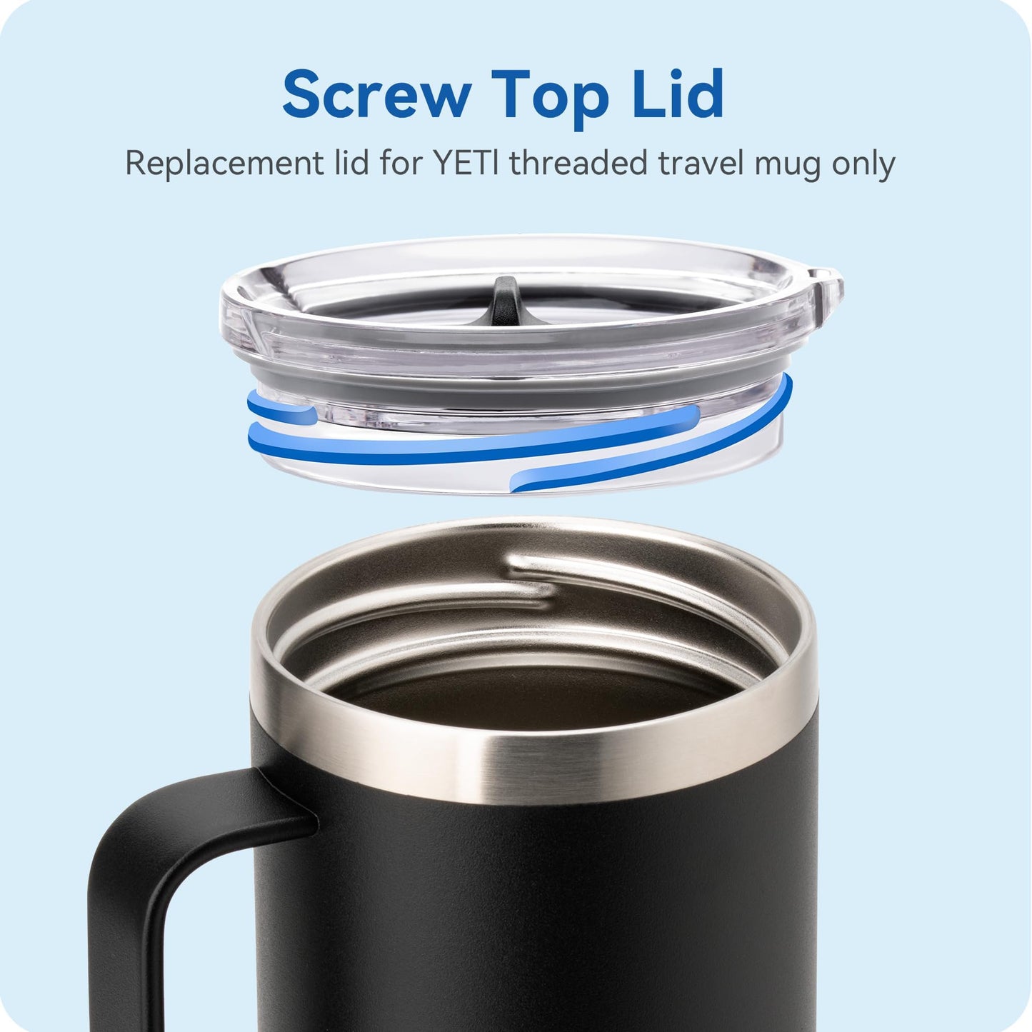Prurex Replacement Lid for YETI Rambler 20oz Travel Mug Stronghold Threaded Cap，BPA-Free Tritan，Leak-Proof & Spill-Proof Seal，For Office Commute Gym Hiking Outdoor (1 Pack) ﻿