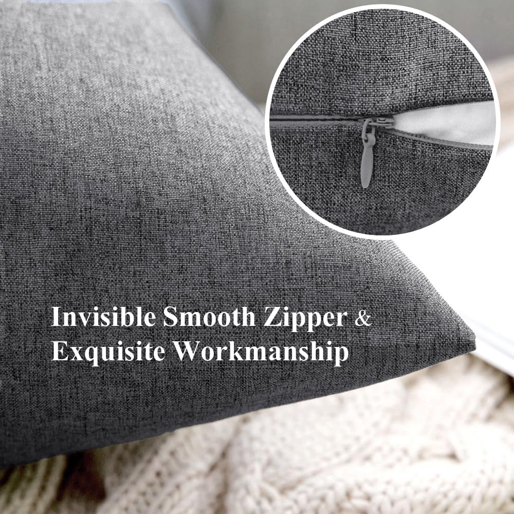 MIULEE Decorative Outdoor Throw Pillow Covers - Waterproof Faux Linen Cushion Cases | 12x12 Inch Light Grey (Pack of 2)