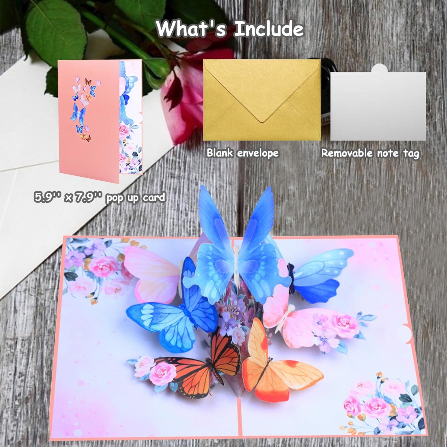 ROBBEAR 3D Pop-Up Greeting Card - Butterfly & Flower Design | Handmade for Birthdays, Anniversaries & More
