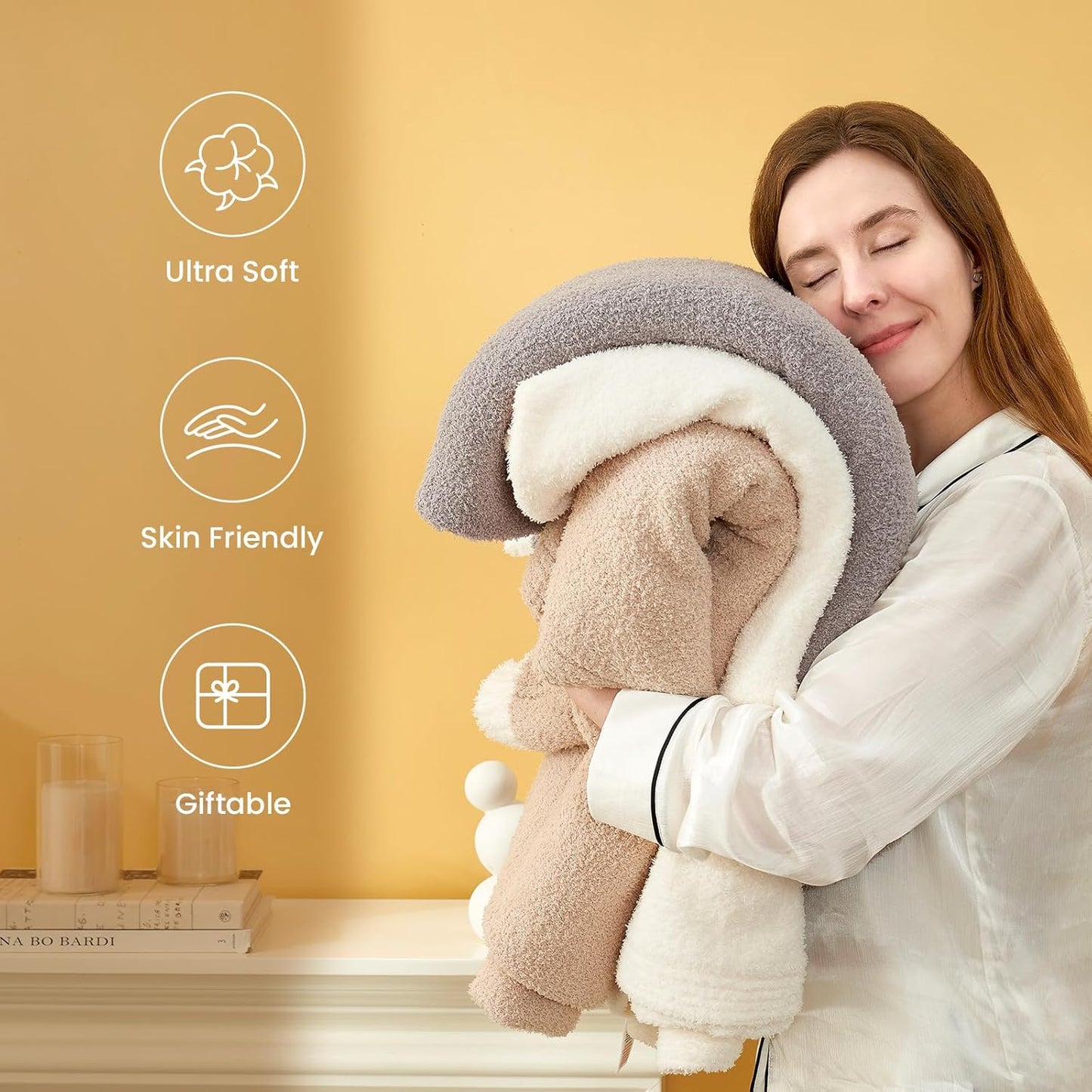 Snuggle Sac Ultra Soft Throw Blanket - Reversible Beige Microfiber | Cozy 50x60 Inches for Couch & Bed