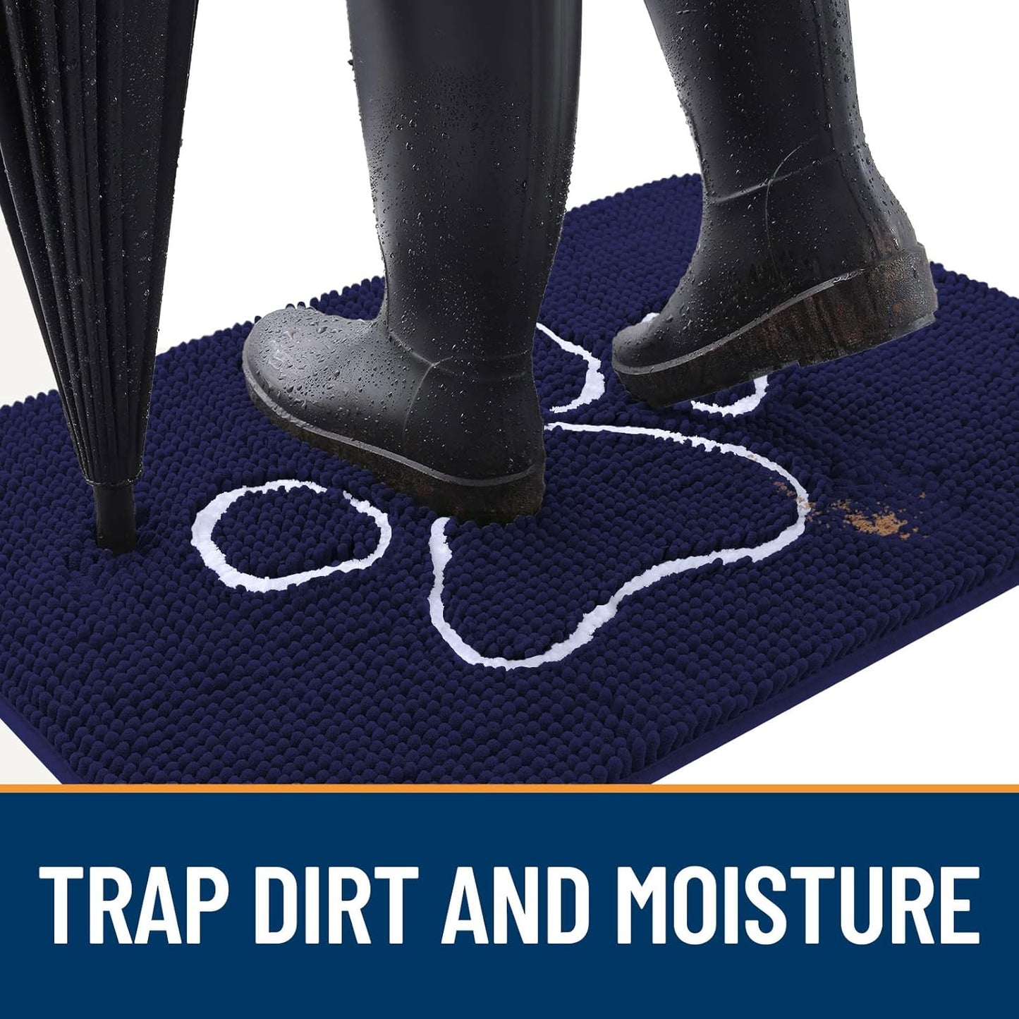 OLANLY Dog Door Mat - Absorbent Non-Slip Mud Mat for Paws | 59x24 Navy Blue Chenille Design