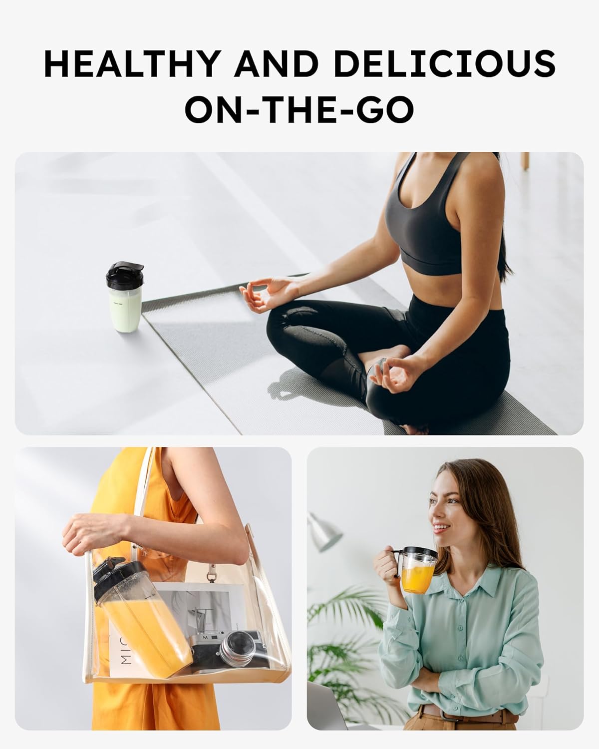 Sangcon 1000W Smoothie Blender - Portable Kitchen Blender with 3 Cups & Multiple Caps for Shakes & Frozen Drinks