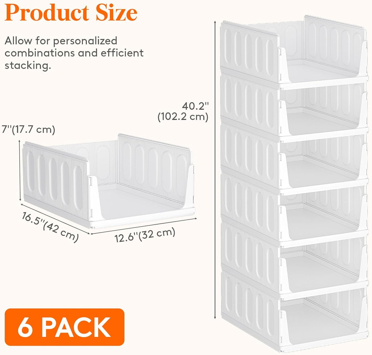 Lifewit 6-Pack Stackable Closet Organizers - Multifunctional Plastic Storage Bins for Clothes | 32 cm/12.6 inch