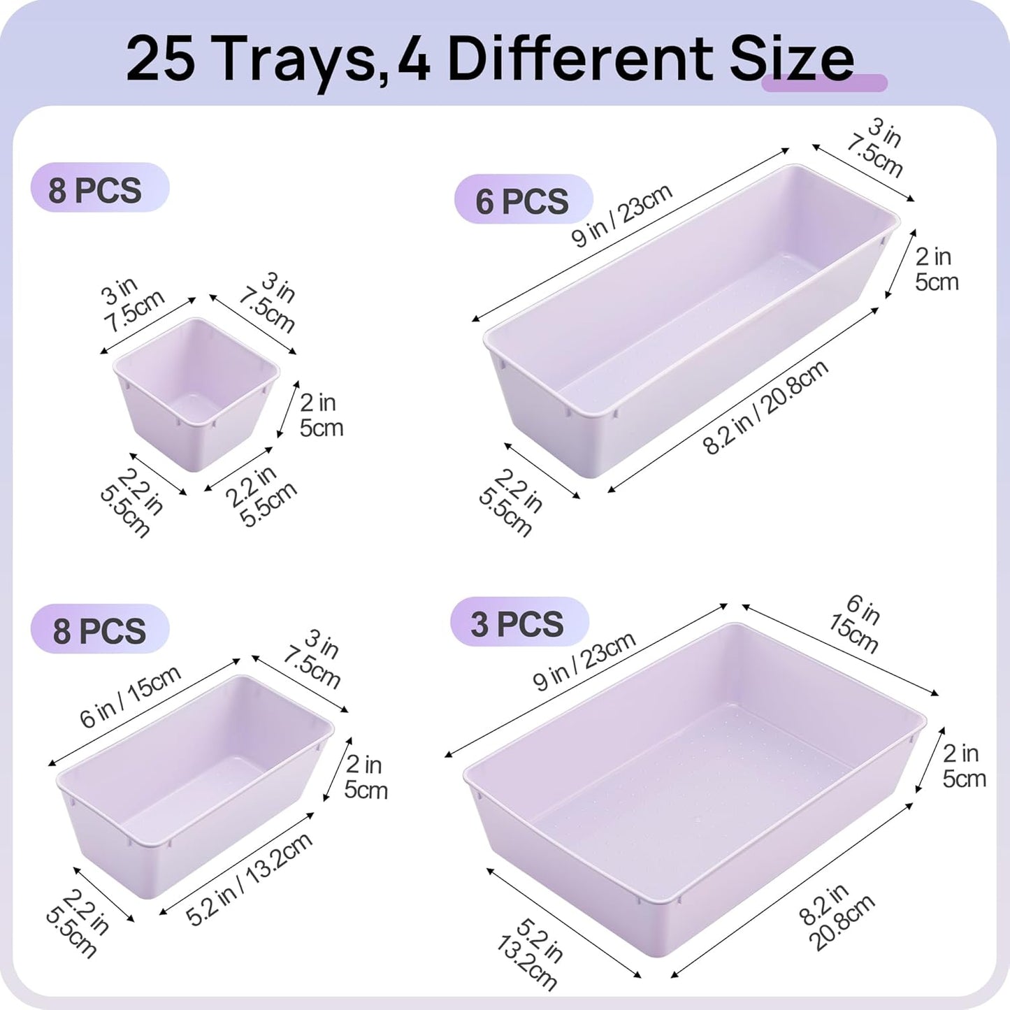 Vtopmart 25 PCS Plastic Drawer Organizer Set - Versatile Storage Bins for Bathroom, Makeup & Kitchen