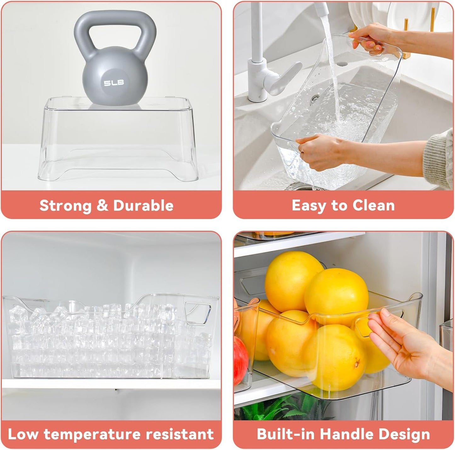 Skiennix Clear Plastic Storage Bins - 12 Pack Pantry Organizers with Handles for Kitchen & Bathroom