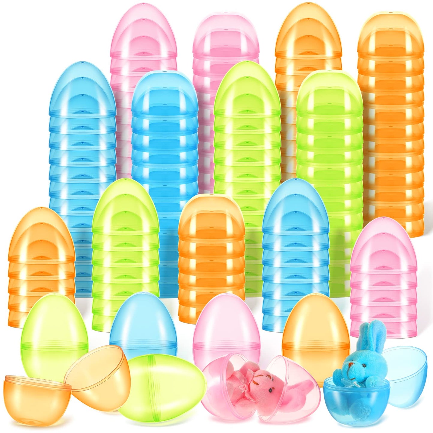 Meooeck 144 Pcs Fillable Plastic Easter Eggs Bulk 3.2'' Clear Mini Empty Colorful Easter Eggs for Prize Toys Filling Treats Basket Stuffers Filler Hunt Party Supplies Favors