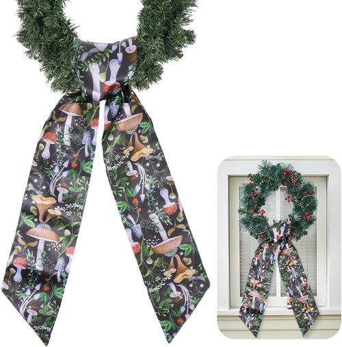 CRASPIRE Christmas Wreath Sash - Embroidered Monogram Design for Indoor/Outdoor Decor | Black Mushroom Plant