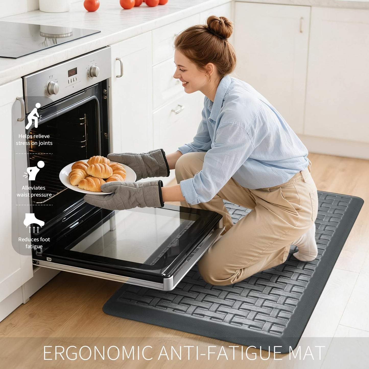2PCS UKISS Kitchen Rugs, Cushioned Anti Fatigue Kitchen Mats for Floor, Waterproof Kitchen Rug，Non-Slip Comfort Standing Mat for Kitchen (Grey, 17.3"x28"+17.3"x60")