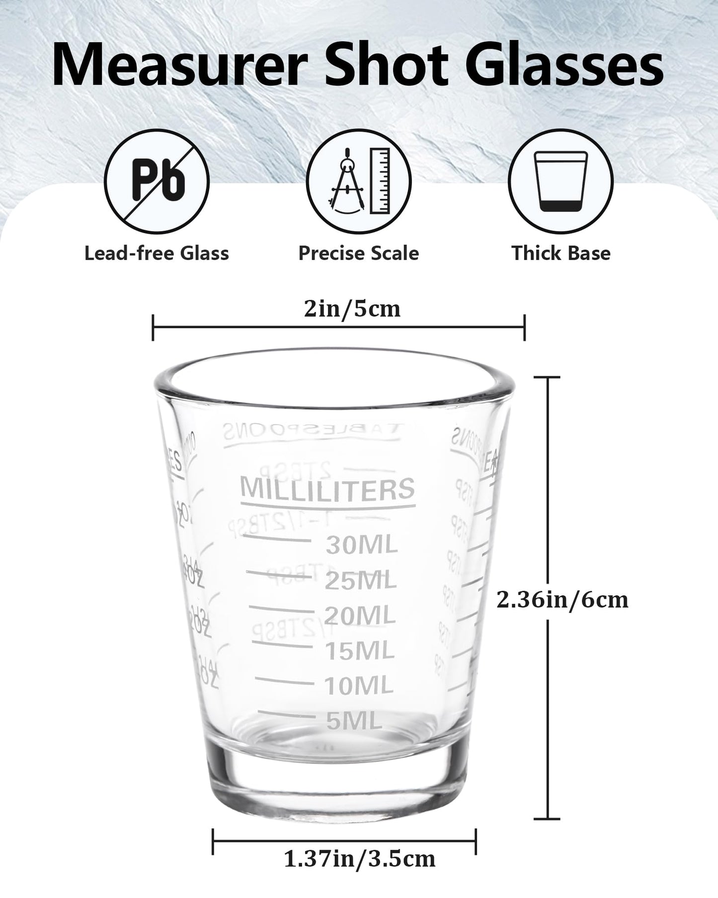 SAIAOKJ Shot Glasses Measuring Cup Set 2PACK Espresso Shot Glasses Liquid Heavy Glass 26-Incremental Measurement 1 OZ, 2 TBS, 6 TSP, 30 ML Kitchen Tools (White)