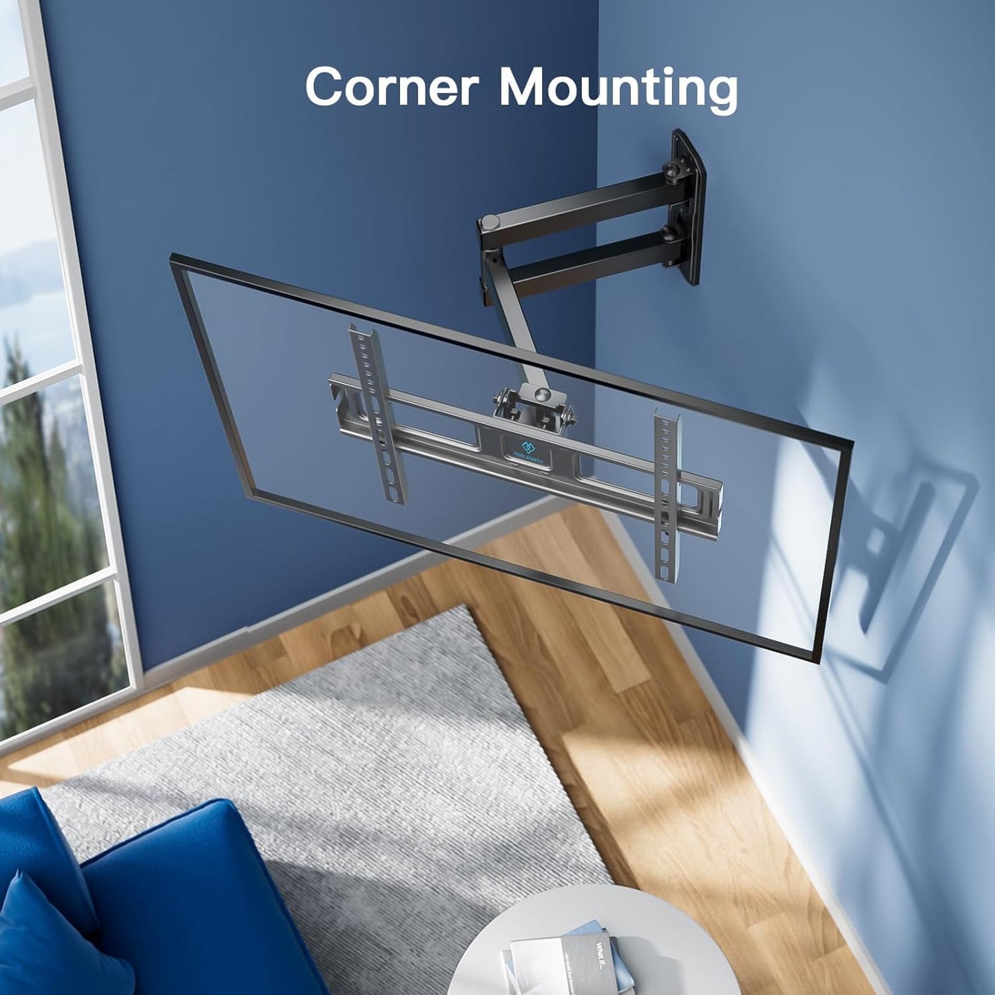 Perlesmith Corner TV Wall Mount - Full Motion Bracket for 26-65 Inch TVs up to 70 lbs | Swivel, Tilt, Level