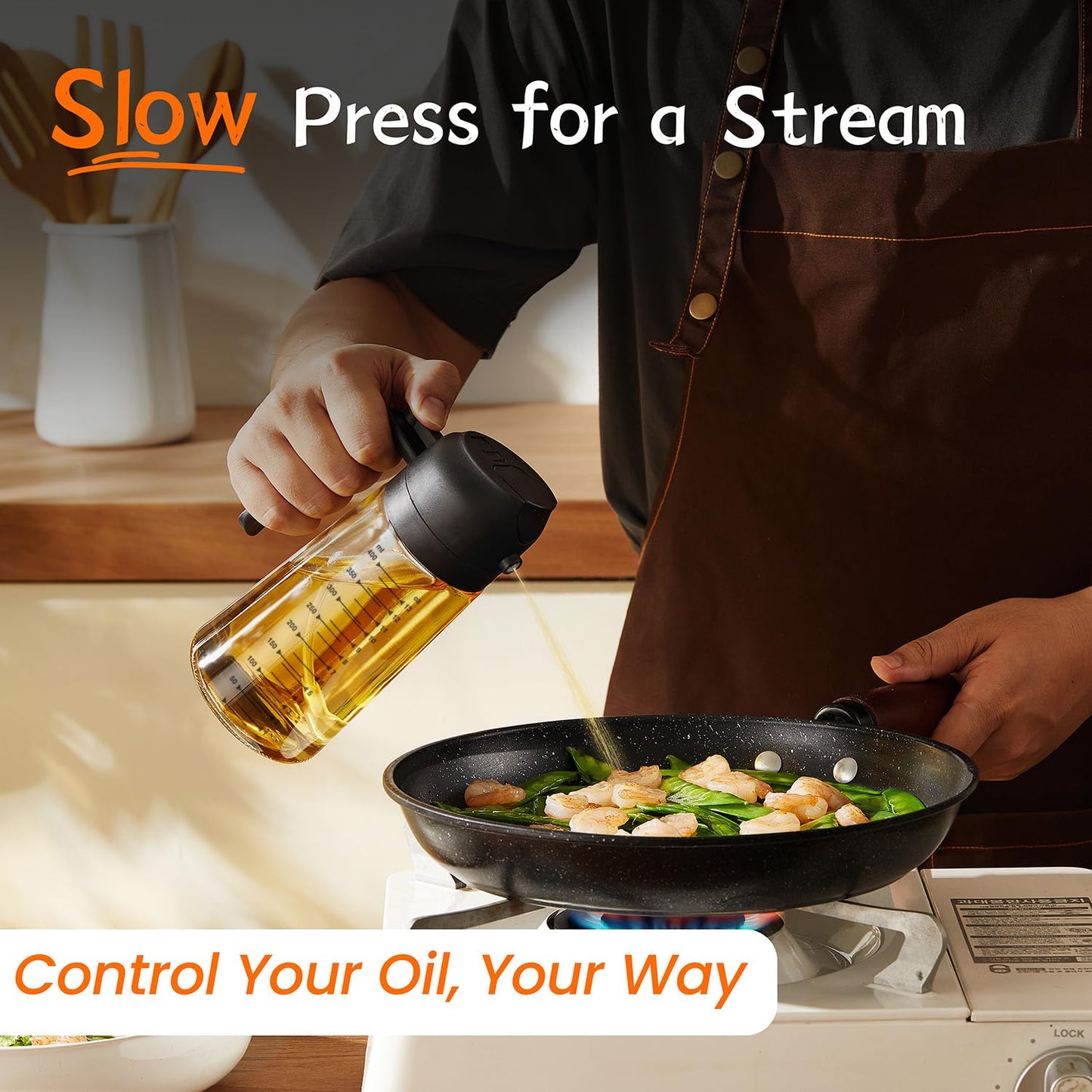 TrendPlain 16oz/470ml Glass Olive Oil Sprayer for Cooking – 2 in 1 Olive Oil Dispenser Bottle for Kitchen Gadgets and Air Fryer Accessories, Salad, BBQ