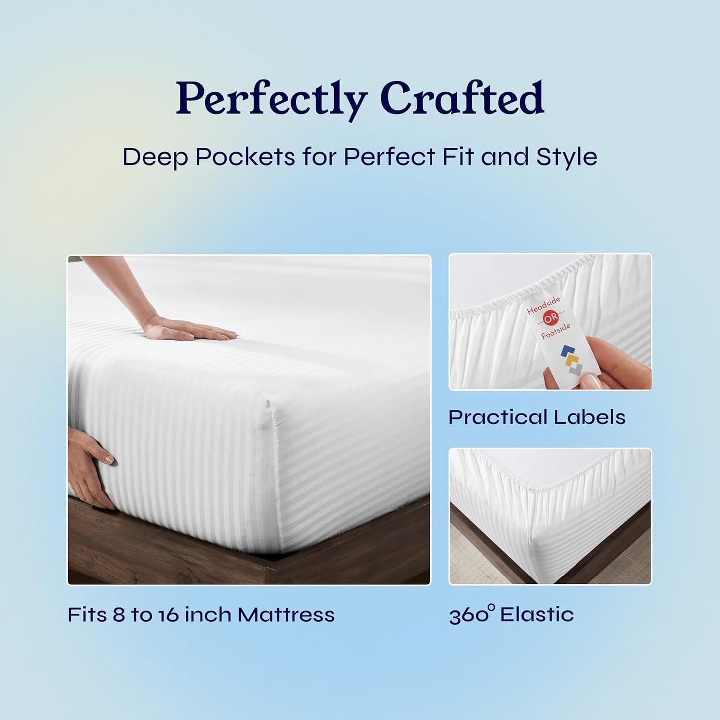 California Design Den King Sheet Set - 100% Cotton, 400 TC, Silky Smooth Sateen, Deep Pockets | Striped White
