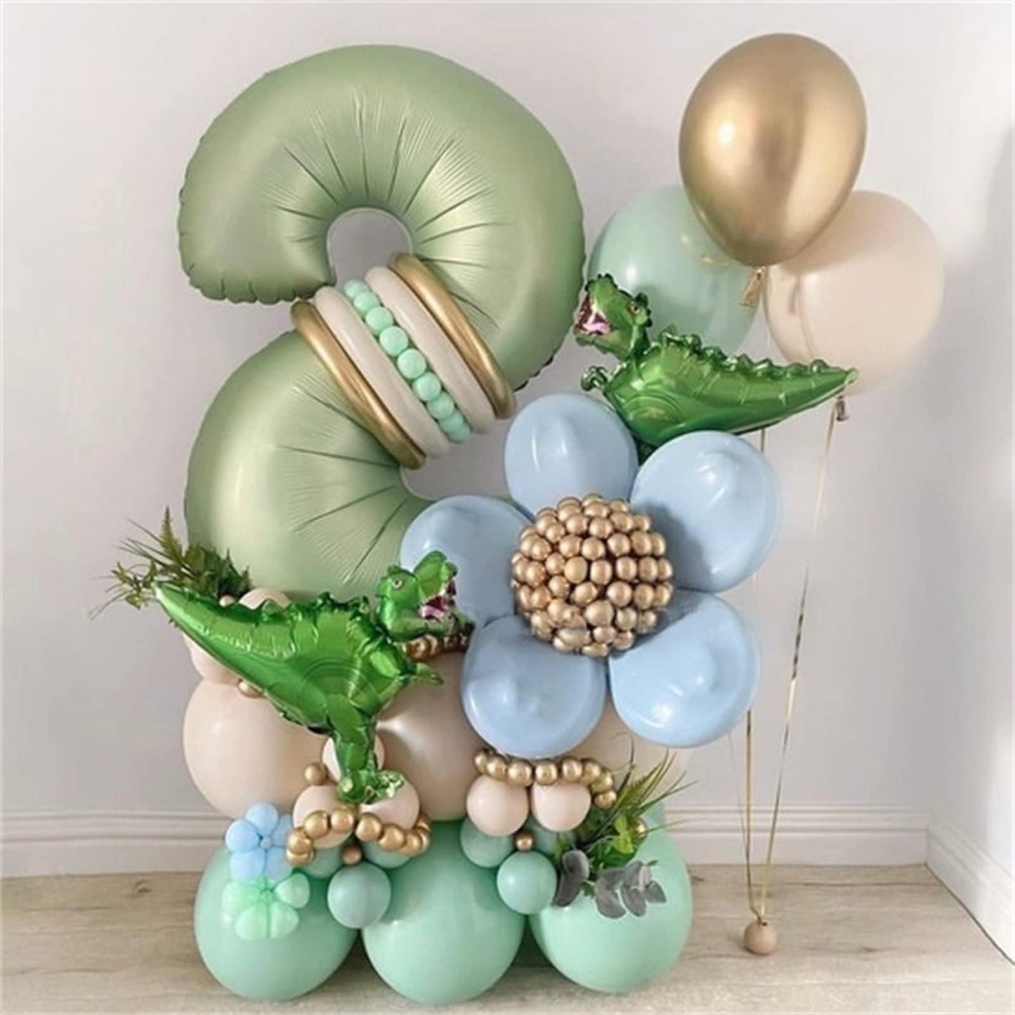 Sage Green Foil Balloon Number 7, 40'' Giant Self Inflating Number Balloons Set 0-9, Large Olive Green Number 7 Helium Balloon for Girls Boys 7th Birthday Jungle Safari Party Decorations Supplies