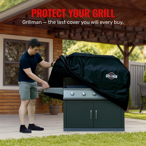 Grillman BBQ Grill Cover - Waterproof, Rip-Proof & Weather-Resistant | Fits 58-Inch Charcoal & Gas Grills (Black)