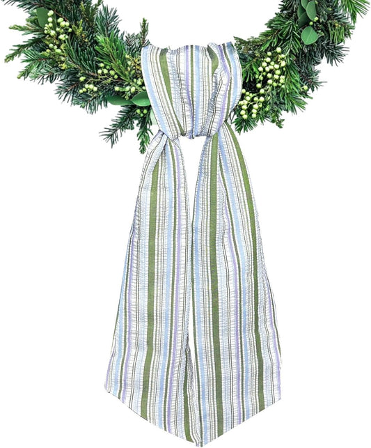Skiennix Wreath Sash - Colorful Seersucker Satin Ribbon for Indoor/Outdoor Decor | 5.1 x 54.3 Inches