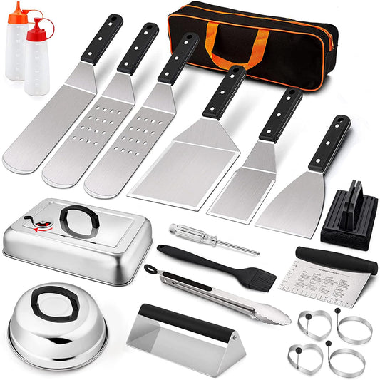 Griddle Accessories for Outdoor, Leonyo 20 Pcs Grilling Accessories, BBQ Tool Set with Griddle Grill Spatula with Smash Burger Kit, Enlarged Spatulas, Metal Scraper for Flat Top Grill Camping
