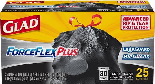 Glad Trash Bags | ForceFlexPlus 30 Gallon Large Drawstring Garbage Bags - 25 Count (Pack of 6)